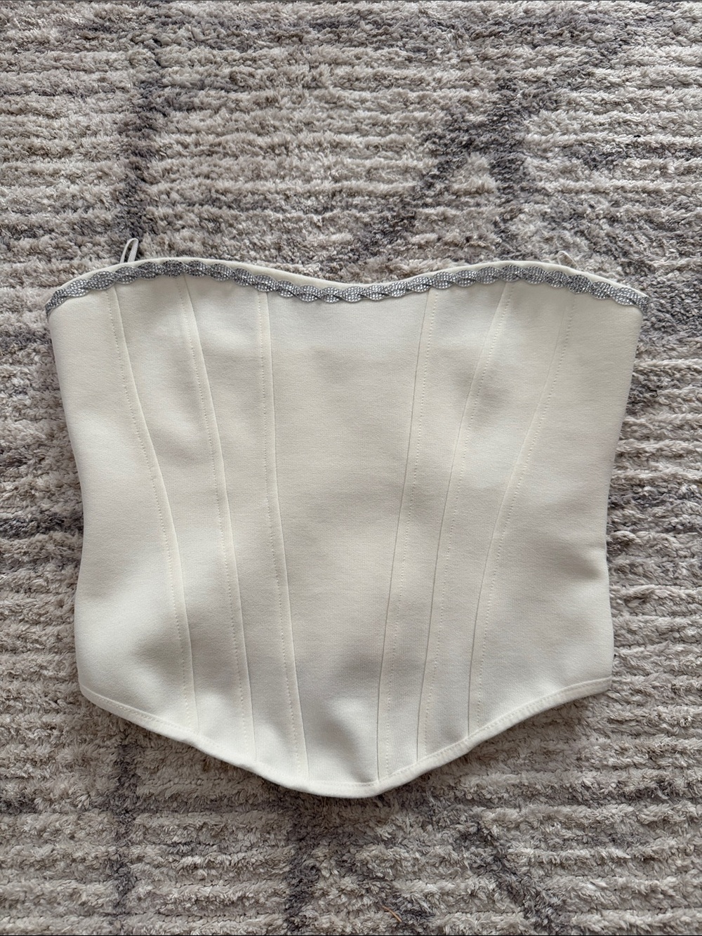 Zara Cream Strapless Corset Bustier with Silver Trim